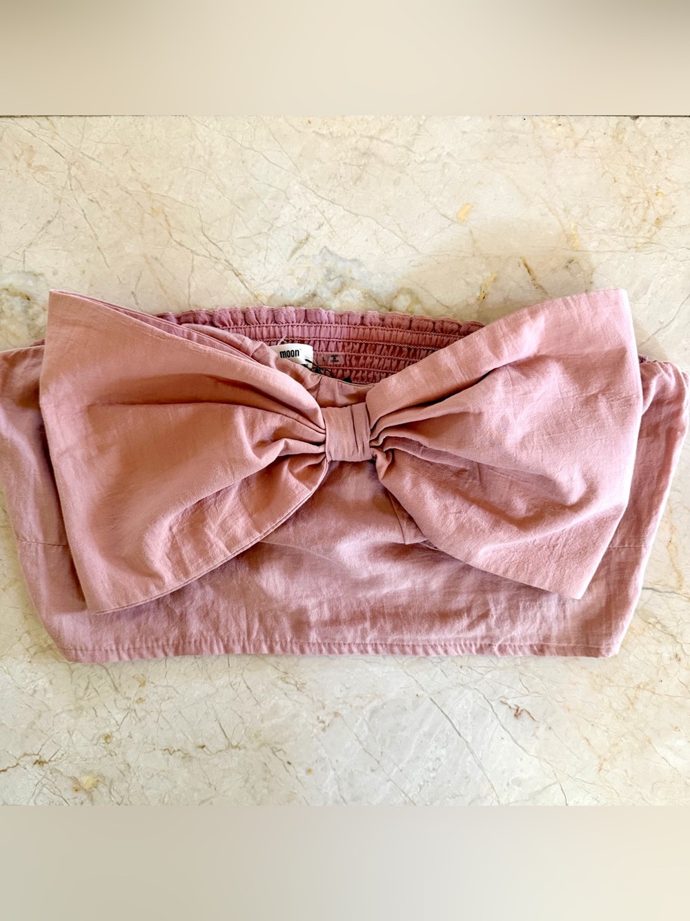 Pink Bow Strapless Crop Top NWT Womens Size L Day + Moon Smocked Coquette Girl‎